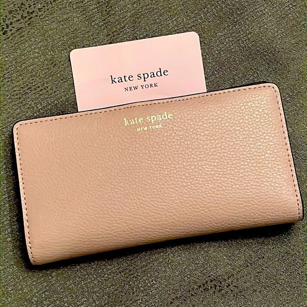 Brand New Kate Spade Genuine Leather Large Slim Bifold Wallet Warm Beige Neutral